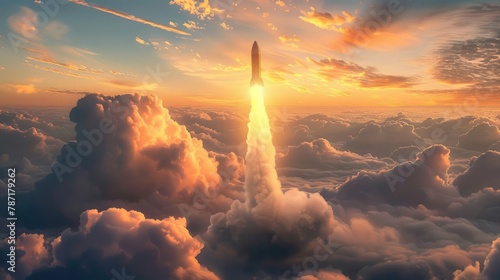 a rocket flies in the sky close-up