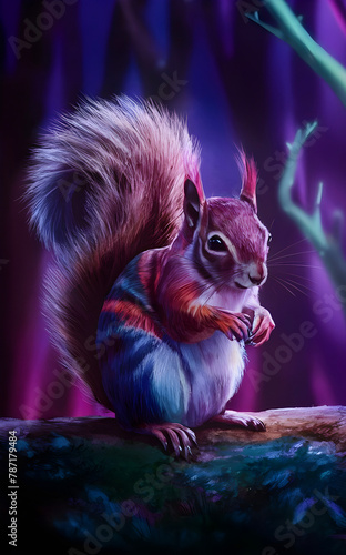 A Squirrel with a neon background
