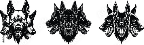 Set of three head dog, vector illustration.