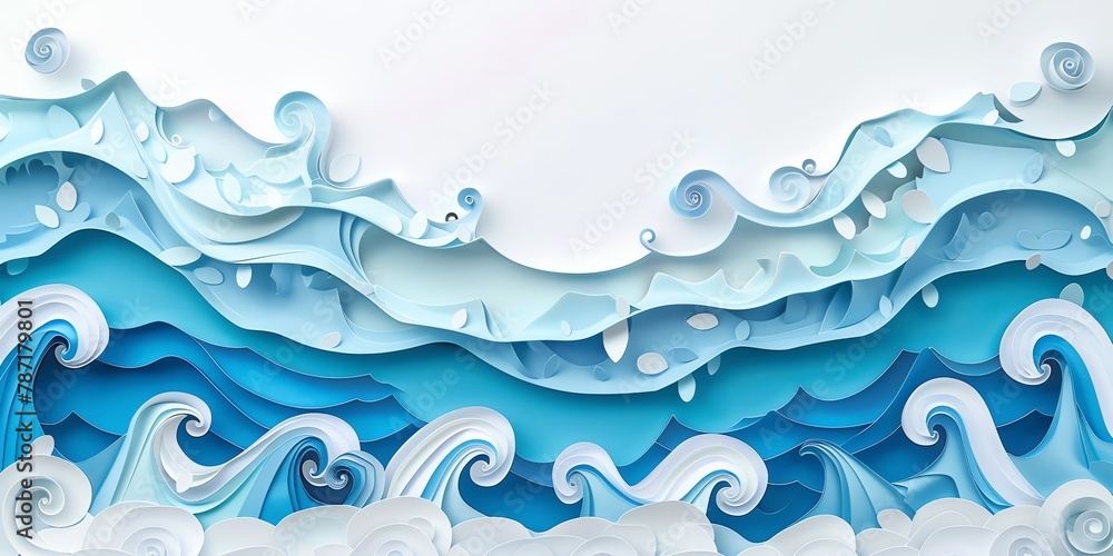 A paper art background world ocean day, banner, colorfull, negative space, aspect ratio 2:1 A paper art background world ocean day, banner, colorfull, negative space, aspect ratio 2:1