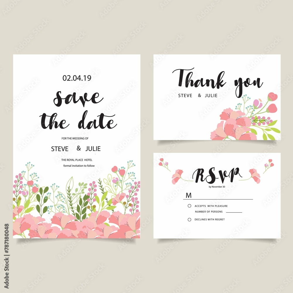 Pink Flowers Wedding Card Collection