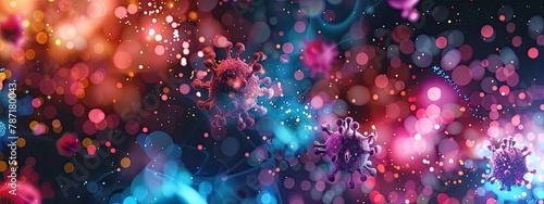 Abstract glowing viral particles and cells and place for text photo