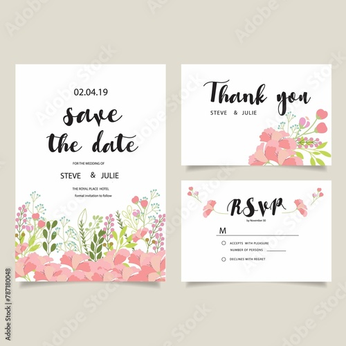Pink Flowers Wedding Card Collection
