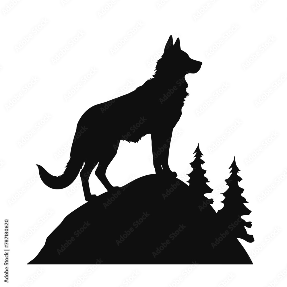 coyote,wolf on hill logo design,silhouette,element for vintage logo.conceptual illustrator vector coyote,wolf on hill logo design,silhouette,element for vintage logo.conceptual illustrator vector
