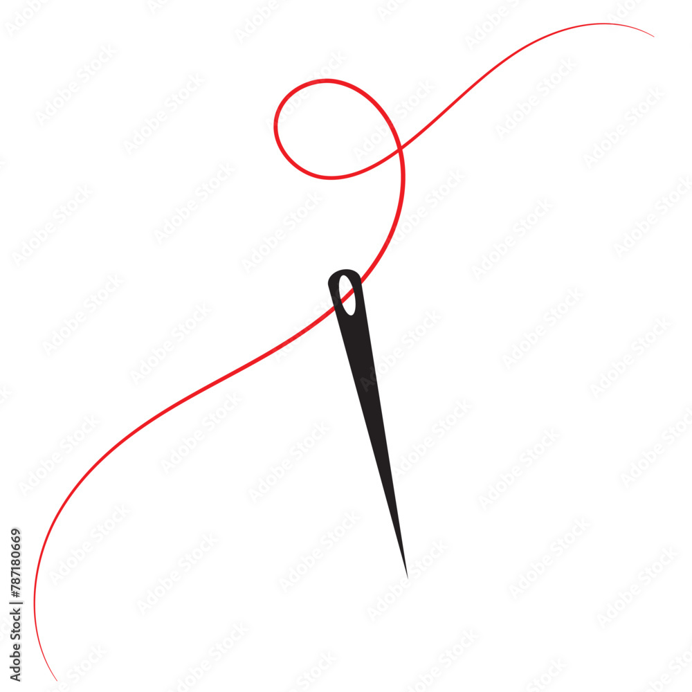 Sewing needle with a long red thread.Vector needle icon on a white background.Vector illustration Sewing needle with a long red thread.Vector needle icon on a white background.Vector illustration