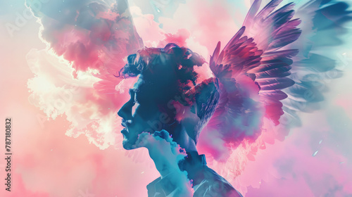 In a world of pastel and power angel demon contrasts electrify in stunning double exposure photo