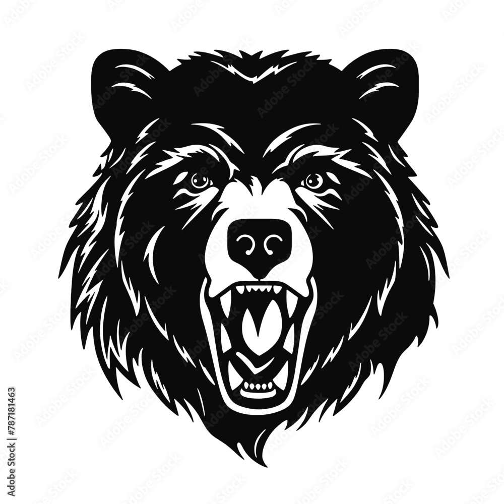 Hand drawn Bear Head illustration. Vintage woodcut engraving style vector illustration. Black and white versions.