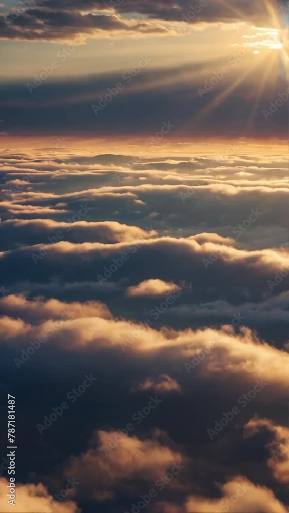 the sun breaking through the clouds in the sky, illuminating the landscape below, An aerial shot above beautiful sunset clouds with sun shining through fog.Social media story background the sun breaking through the clouds in the sky, illuminating the landscape below, An aerial shot above beautiful sunset clouds with sun shining through fog.Social media story background