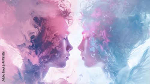In a world of pastel and power angel demon contrasts electrify in stunning double exposure