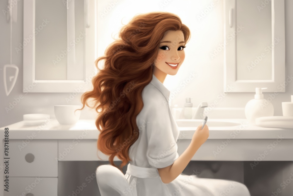 a girl in a white bathrobe sits at the mirror and does makeup and self-care a girl in a white bathrobe sits at the mirror and does makeup and self-care