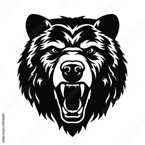 Howling bear head hand drawn logo design illustration