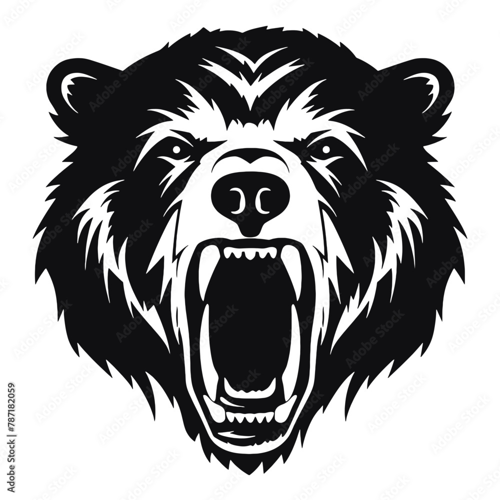 Howling bear head hand drawn logo design illustration