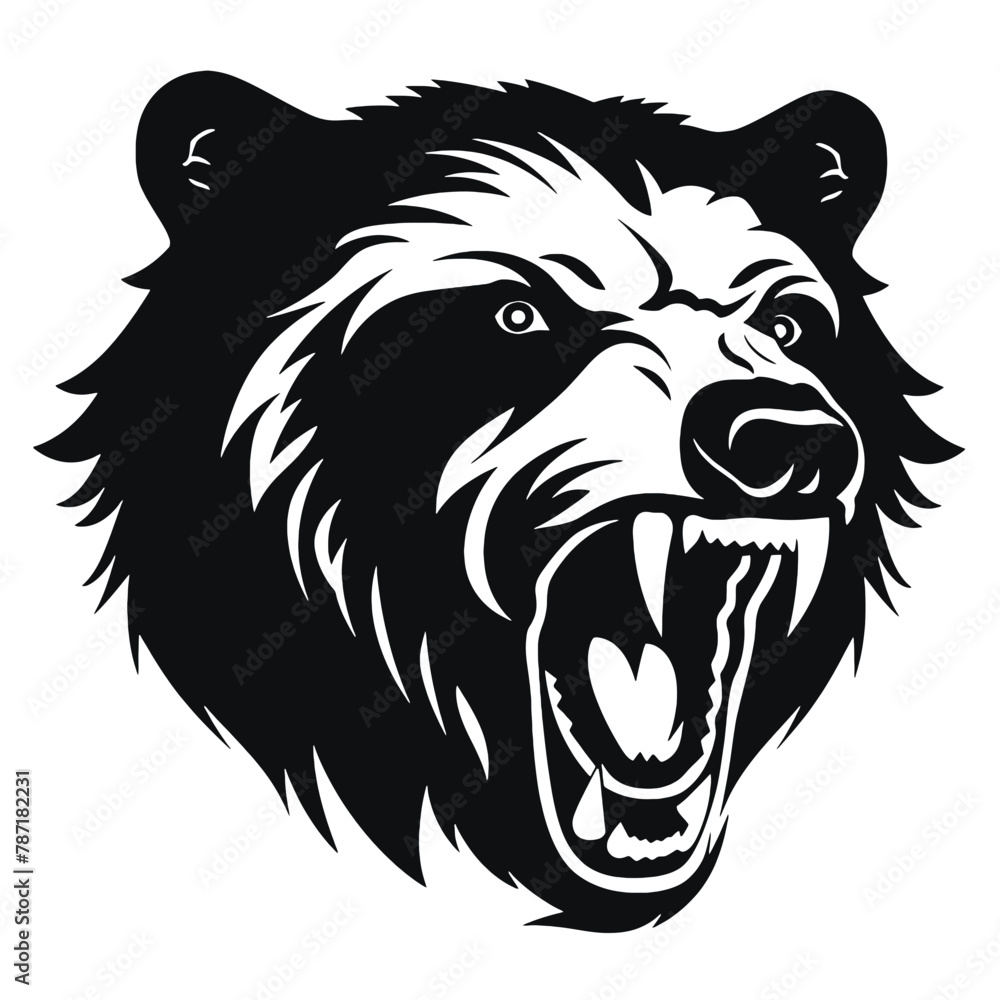 Obraz premium Howling bear head hand drawn logo design illustration