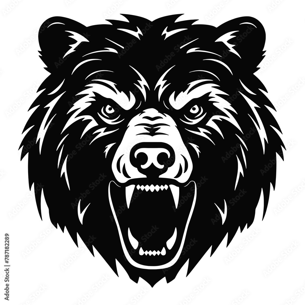 Howling bear head hand drawn logo design illustration