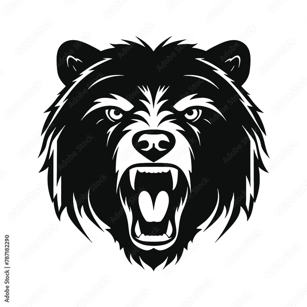 Howling bear head hand drawn logo design illustration