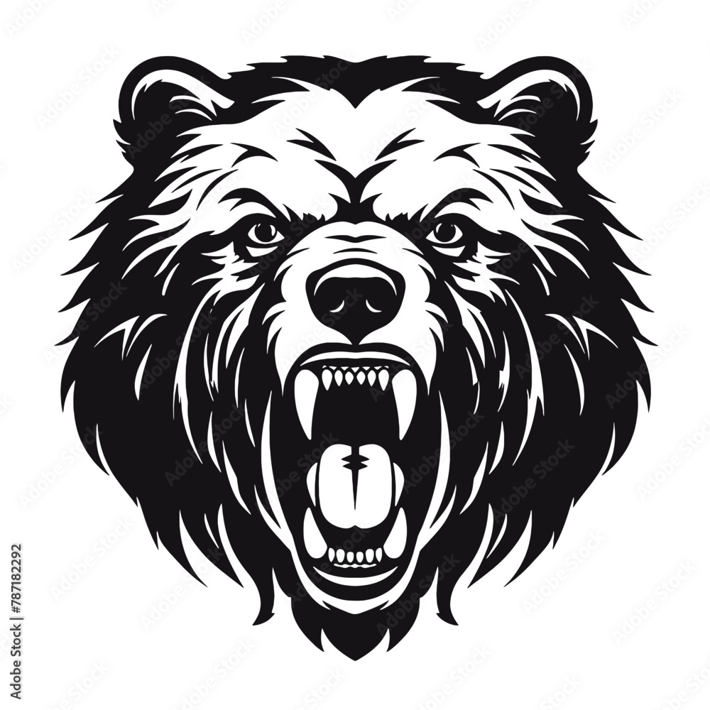 Fototapeta premium Howling bear head hand drawn logo design illustration
