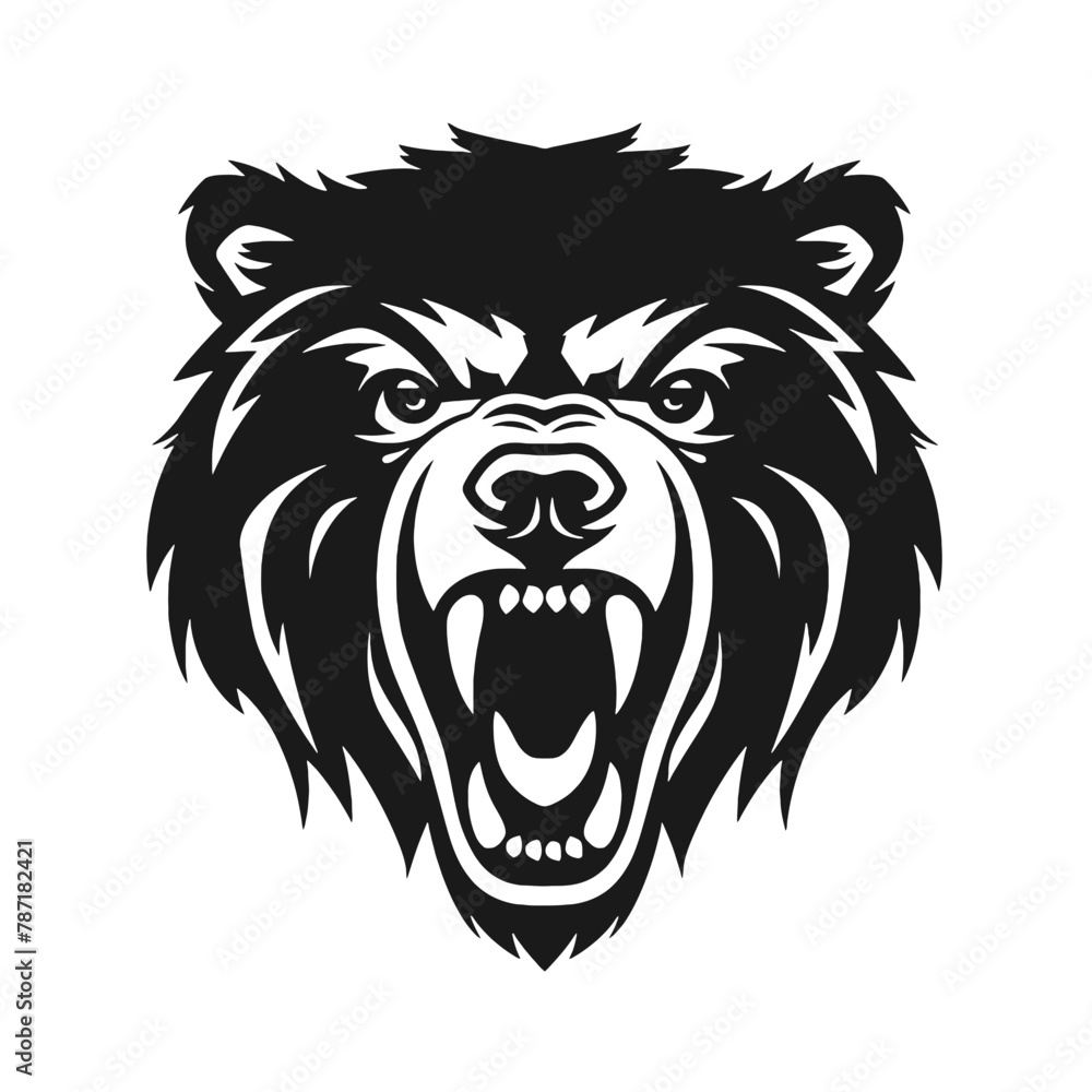 Howling bear head hand drawn logo design illustration