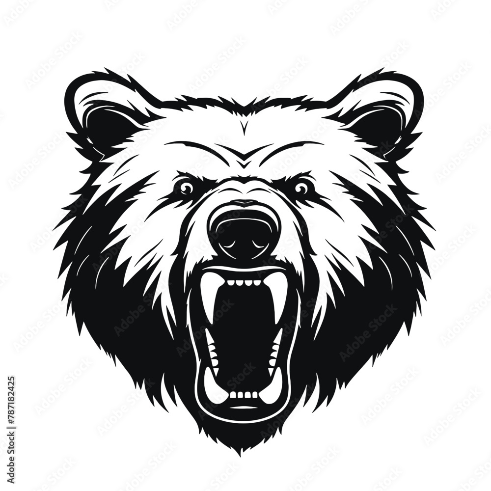 Fototapeta premium Howling bear head hand drawn logo design illustration
