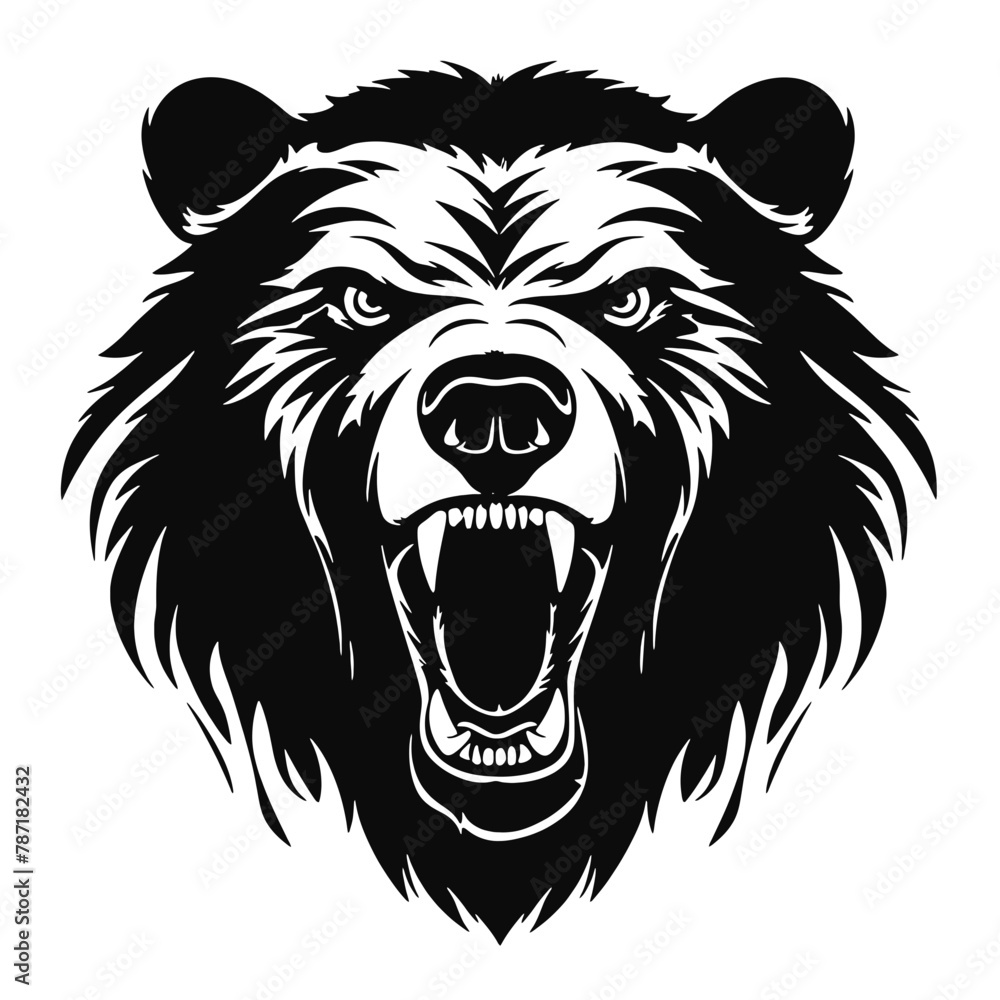 Fototapeta premium Howling bear head hand drawn logo design illustration