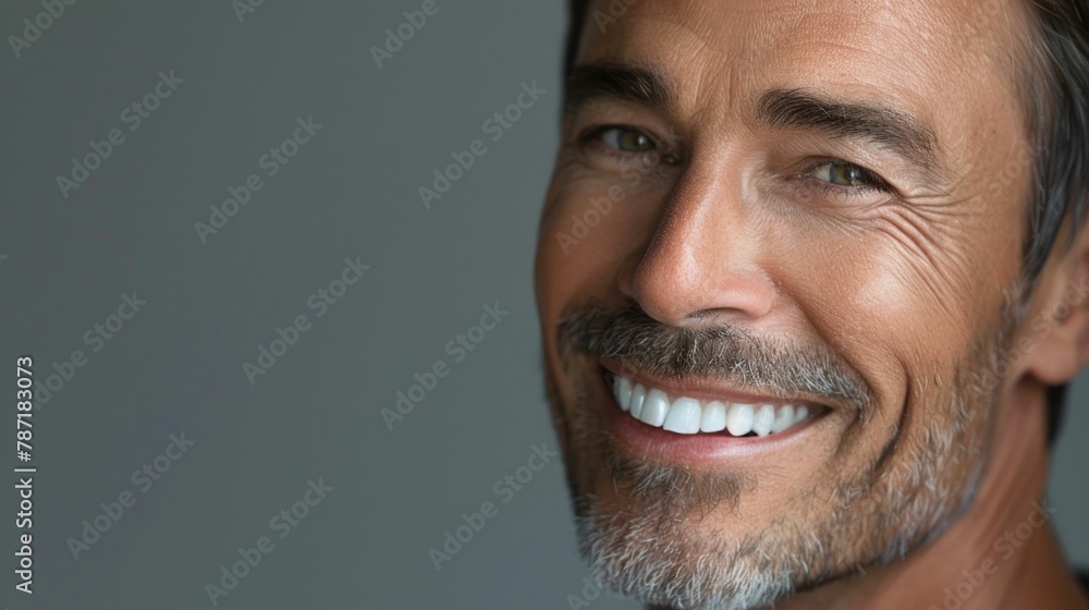 Fototapeta premium Mature Man with a Charming Smile and Grey Beard. Generative ai