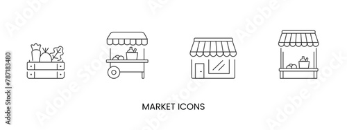 Vector outdoor market, shop icon, box with vegetables and fruit icon in solid, gradient and line styles and lineal color. Trendy colors. Isolated on a white background. Editable stroke