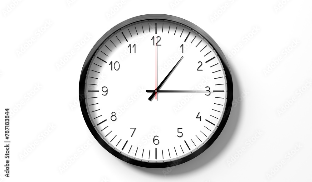 Time at quarter past 1 o clock - classic analog clock on white background - 3D illustration Time at quarter past 1 o clock - classic analog clock on white background - 3D illustration