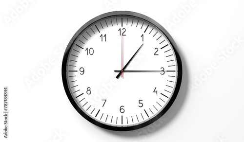 Time at quarter past 1 o clock - classic analog clock on white background - 3D illustration