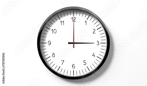Time at 3 o clock - classic analog clock on white background - 3D illustration