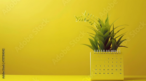 November 2024 month calendar with table plant on yellow cover background Monthly calendar concept : Generative AI
