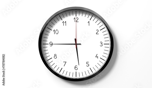 Time at quarter to 6 o clock - classic analog clock on white background - 3D illustration