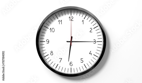 Time at quarter past 6 o clock - classic analog clock on white background - 3D illustration