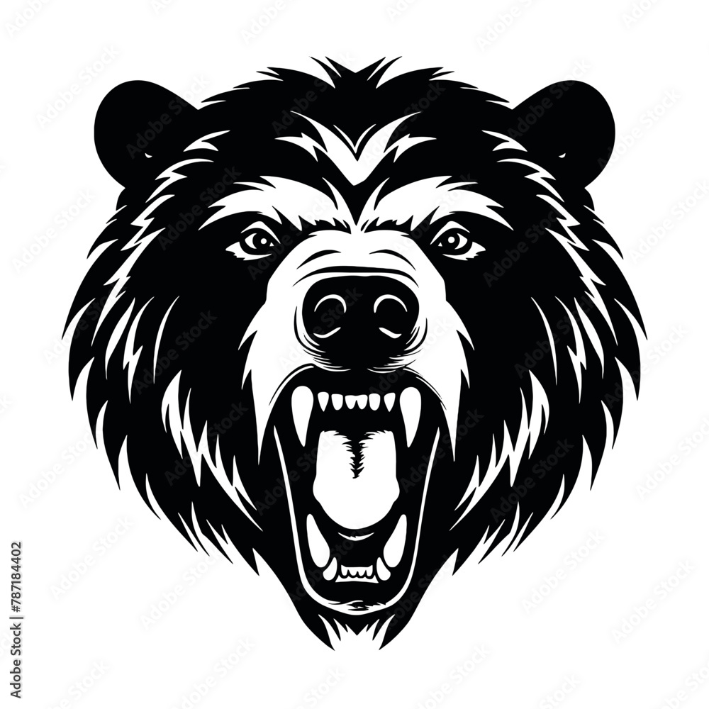 Fototapeta premium Growling bear head isolated on white background. Vector illustration