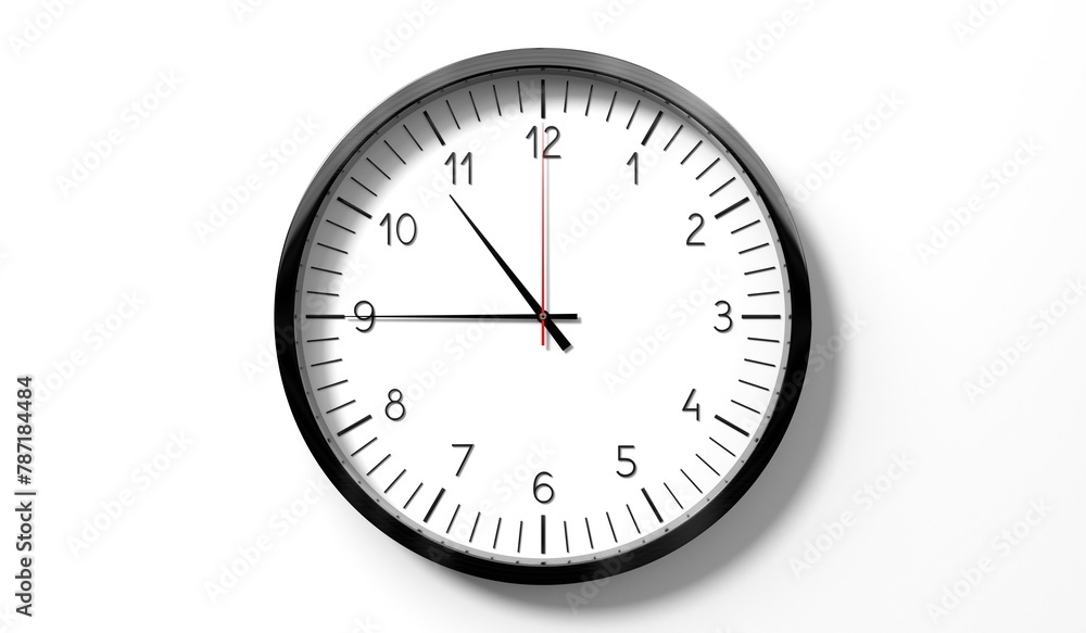 Time at quarter to 11 o clock - classic analog clock on white background - 3D illustration Time at quarter to 11 o clock - classic analog clock on white background - 3D illustration