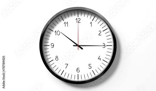 Time at quarter past 10 o clock - classic analog clock on white background - 3D illustration