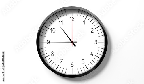 Time at quarter to 11 o clock - classic analog clock on white background - 3D illustration