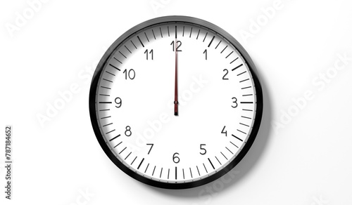 Time at 12 o clock - classic analog clock on white background - 3D illustration
