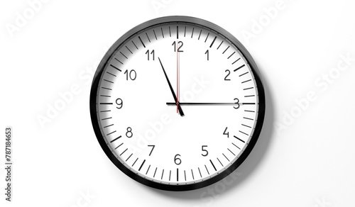 Time at quarter past 11 o clock - classic analog clock on white background - 3D illustration