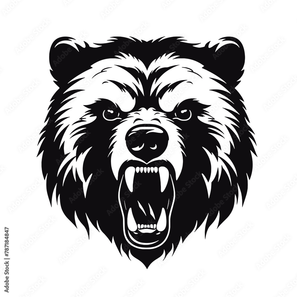 Fototapeta premium Growling bear head isolated on white background. Vector illustration
