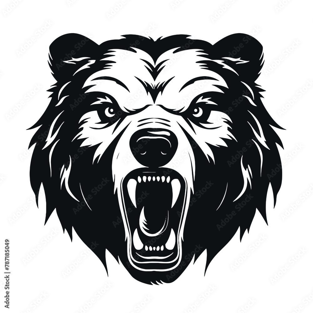 Fototapeta premium Growling bear head isolated on white background. Vector illustration
