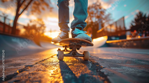 Color photo of pro skateboarder in half-pipe. © steve