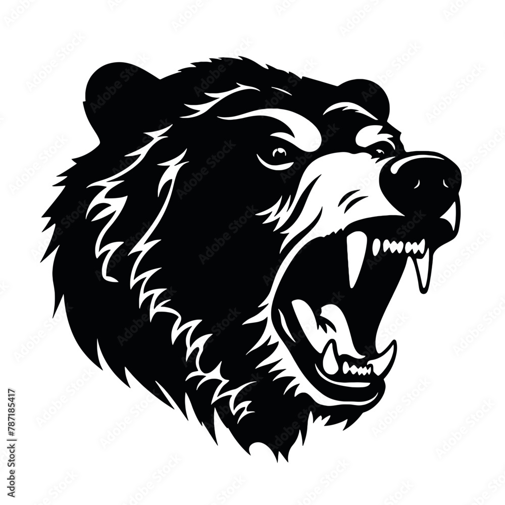 Fototapeta premium Vector roaring bear isolated on white background. Furious bear head