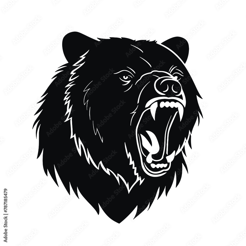 Vector roaring bear isolated on white background. Furious bear head