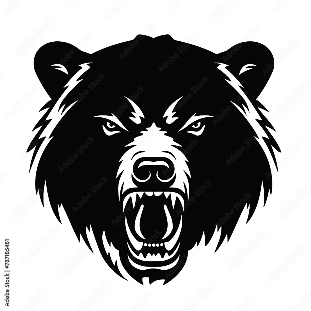 Fototapeta premium Vector roaring bear isolated on white background. Furious bear head