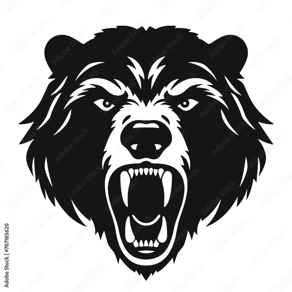 Fototapeta premium Vector roaring bear isolated on white background. Furious bear head