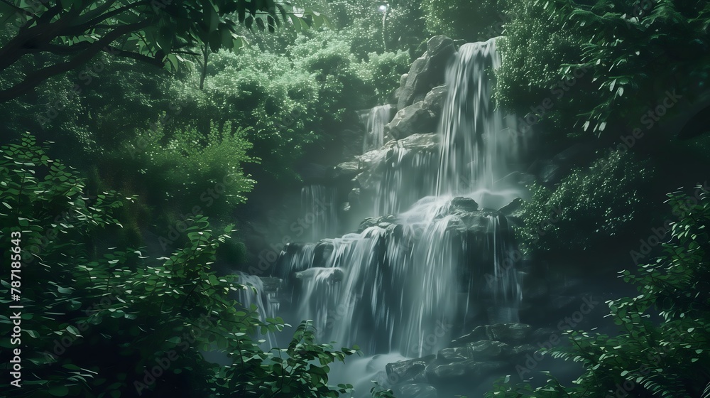 Fototapeta premium A secluded waterfall hidden within a lush forest