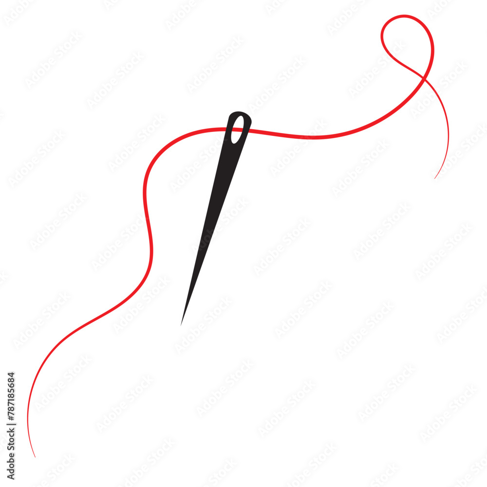Sewing needle with a long red thread.Vector needle icon on a white background.Vector illustration Sewing needle with a long red thread.Vector needle icon on a white background.Vector illustration