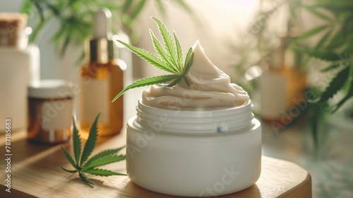 CBD face cream on white background, natural cannabis cosmetic concept for skincare routine with hemp extract, banner photo