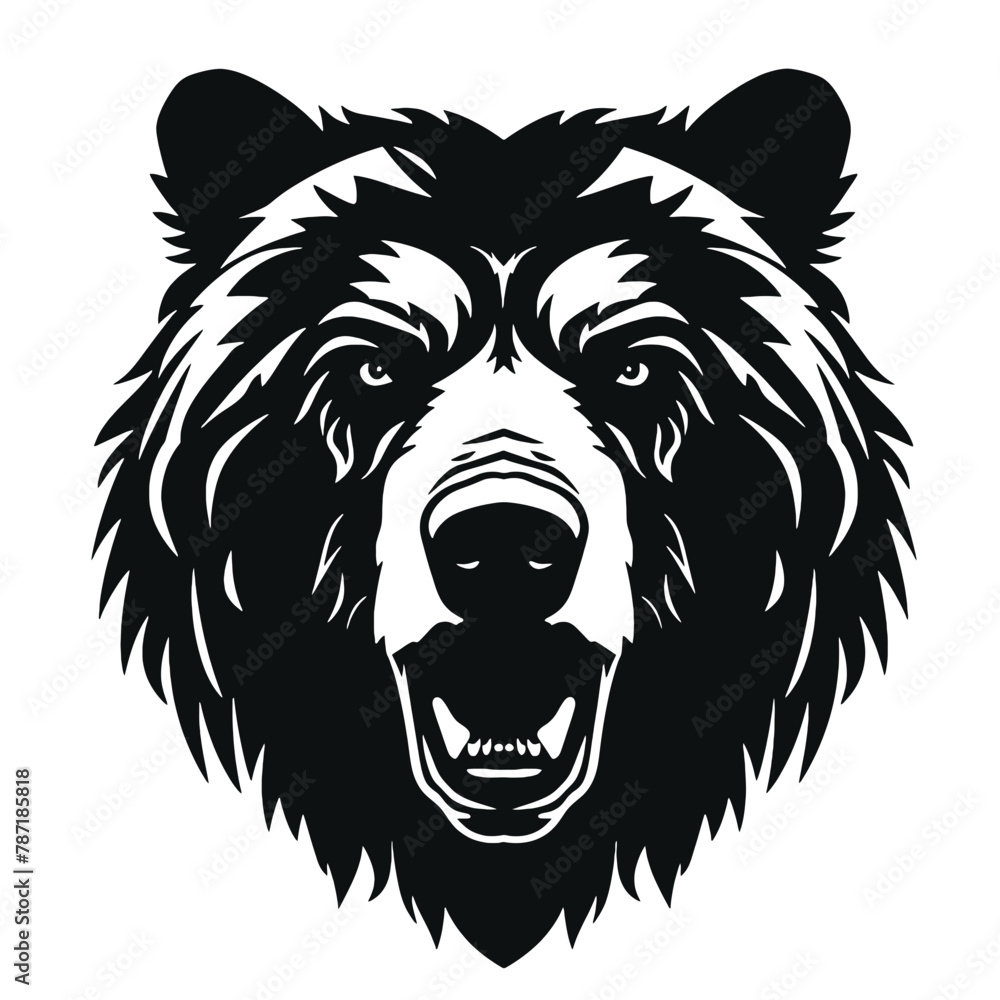 Fototapeta premium Vector roaring bear isolated on white background. Furious bear head