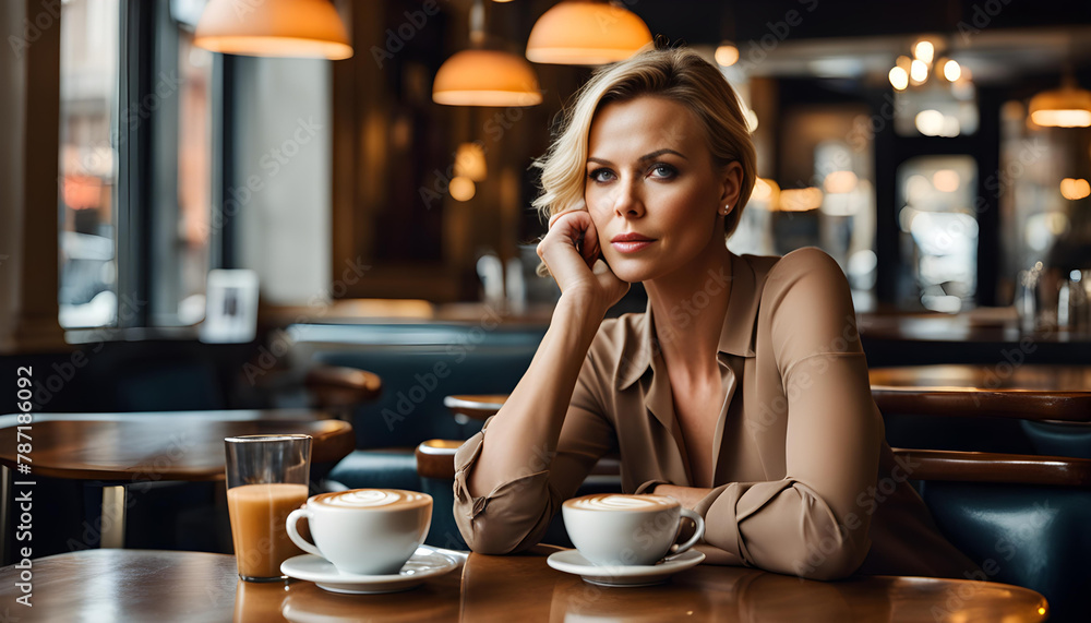 woman drinking coffee in cafe woman drinking coffee in cafe