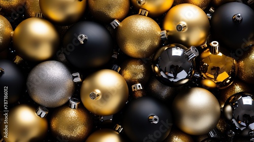 Luxury Gold And Black Christmas Balls Stacked With Ornaments